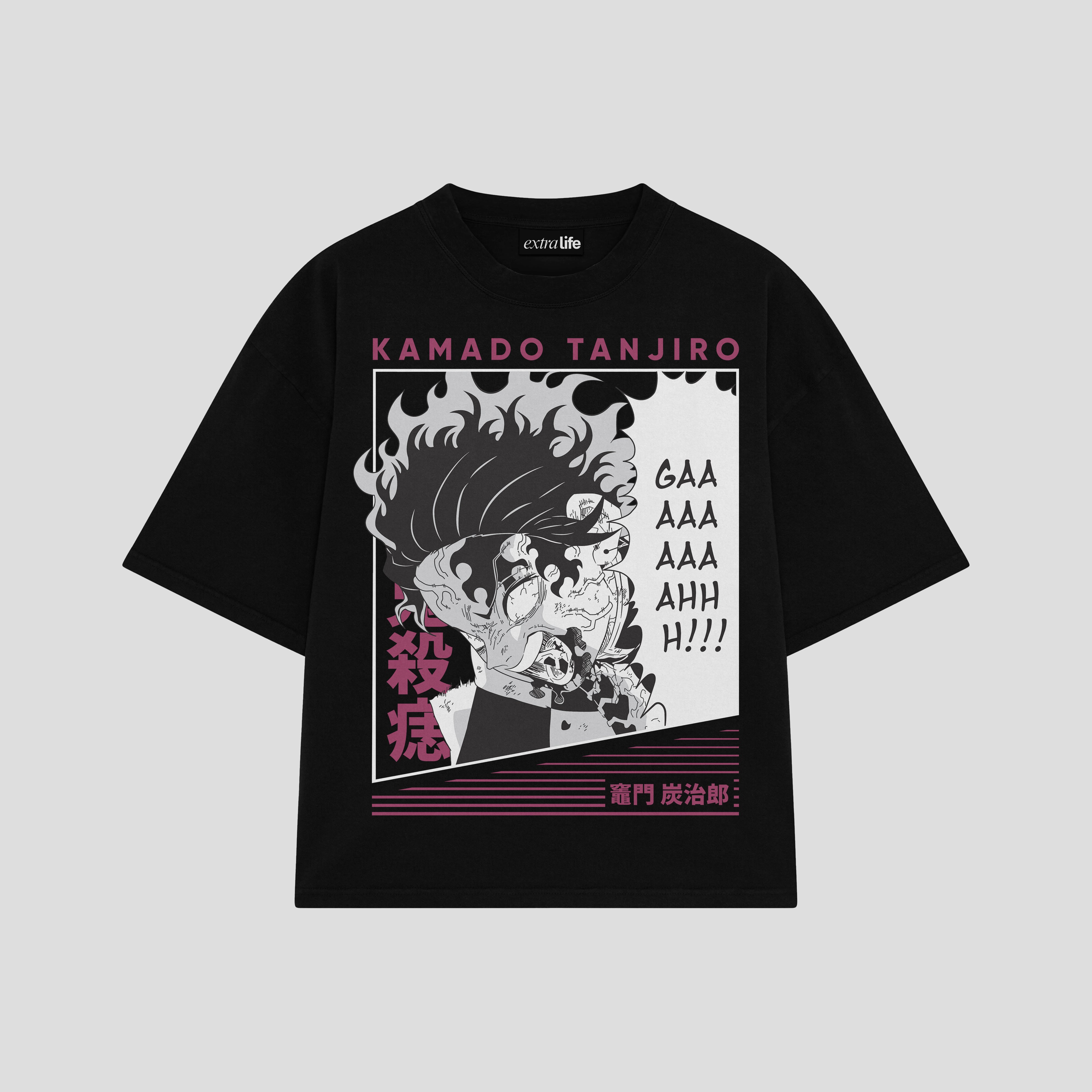 Playera streetwear premium de anime y gaming ExtraLife MX, corte boxy oversized drop shoulder heavyweight en color Deep Black y Off-White, moda urbana mexicana de culto.