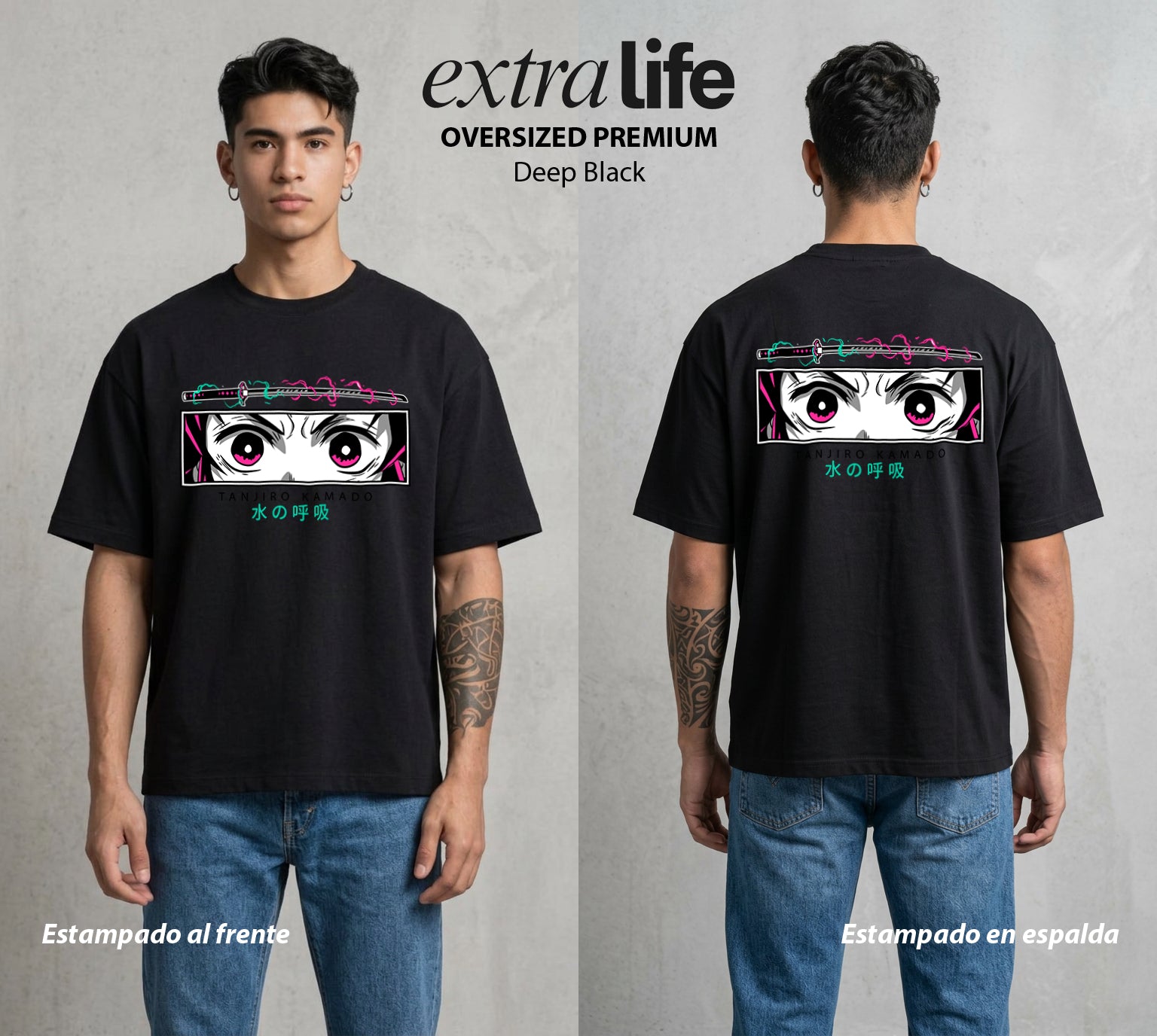 Cazadores de la Noche | El Filo del Agua #01207 - Playera Oversized Premium | Deep Black - Foto en modelo