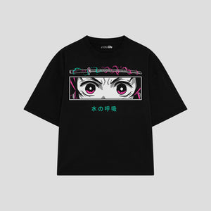 Playera streetwear premium de anime y gaming ExtraLife MX, corte boxy oversized drop shoulder heavyweight en color Deep Black y Off-White, moda urbana mexicana de culto.