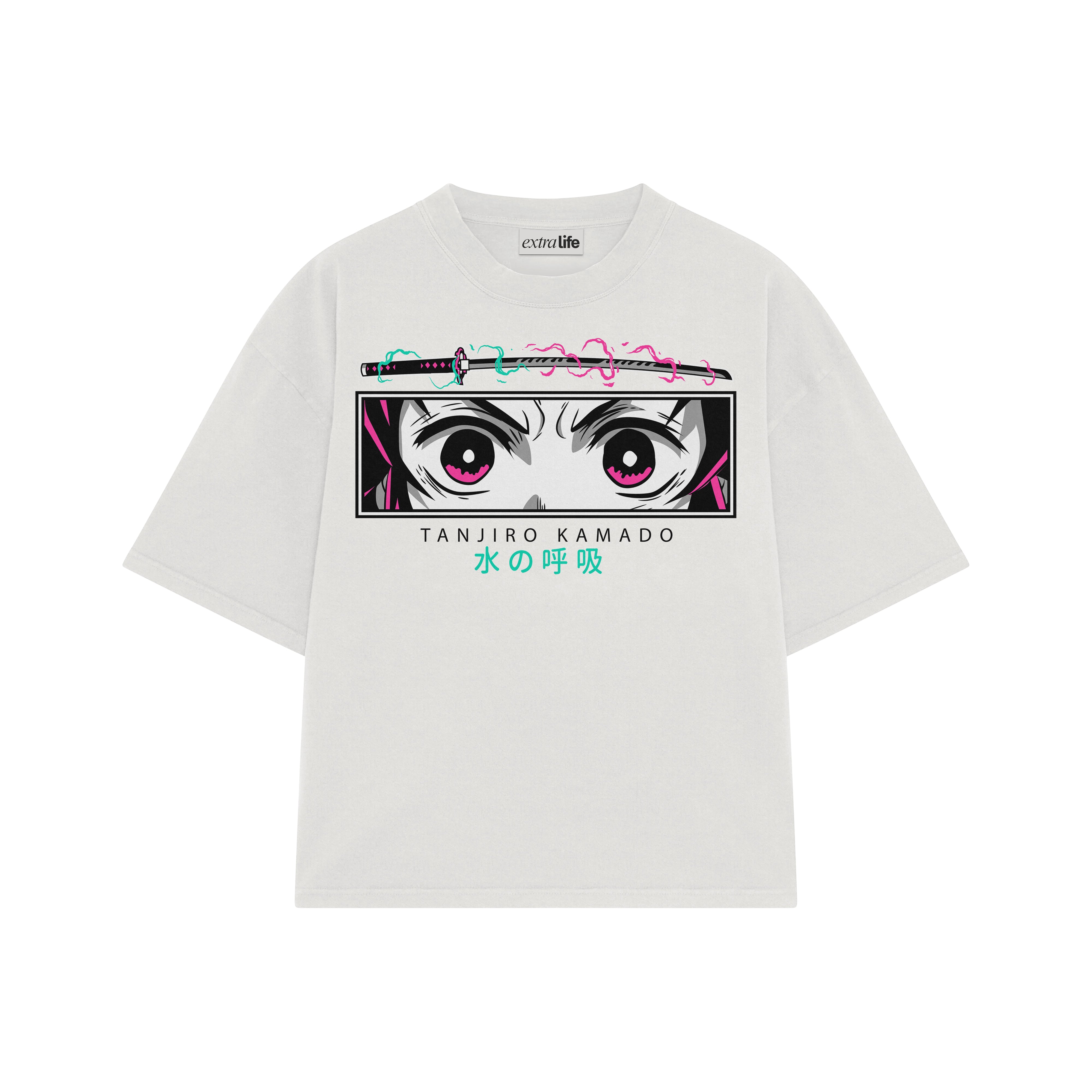 Playera streetwear premium de anime y gaming ExtraLife MX, corte boxy oversized drop shoulder heavyweight en color Deep Black y Off-White, moda urbana mexicana de culto.