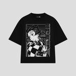 Playera streetwear premium de anime y gaming ExtraLife MX, corte boxy oversized drop shoulder heavyweight en color Deep Black y Off-White, moda urbana mexicana de culto.