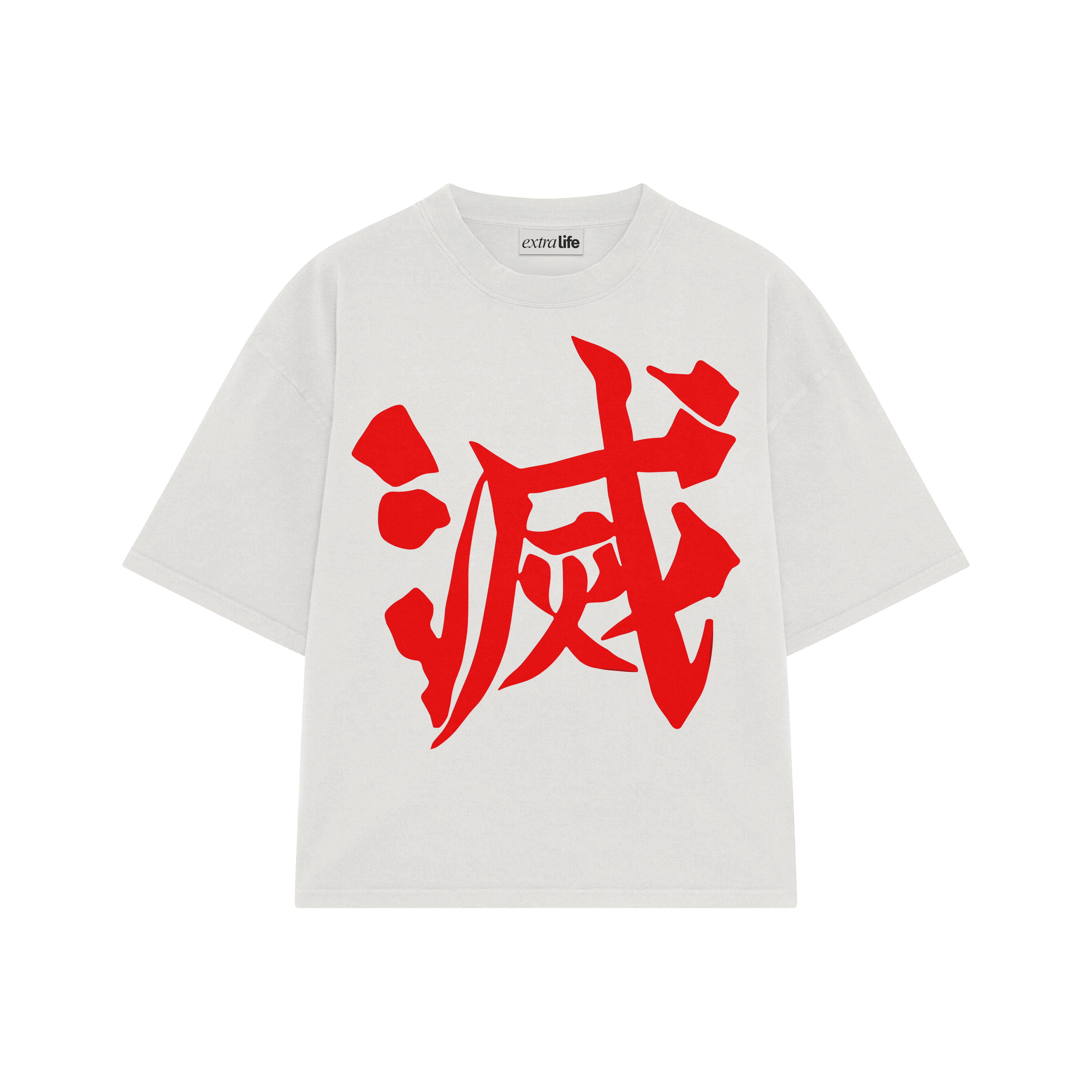 Playera streetwear premium de anime y gaming ExtraLife MX, corte boxy oversized drop shoulder heavyweight en color Deep Black y Off-White, moda urbana mexicana de culto.