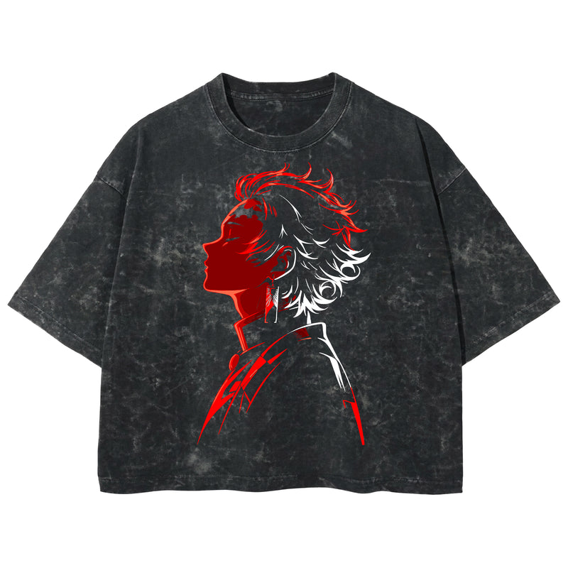 Playera streetwear premium de anime y gaming ExtraLife MX, corte boxy deluxe mineral wash heavyweight en color Acid Wash, moda urbana mexicana de culto.