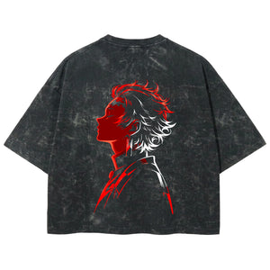 Playera streetwear premium de anime y gaming ExtraLife MX, corte boxy deluxe mineral wash heavyweight en color Acid Wash, moda urbana mexicana de culto.
