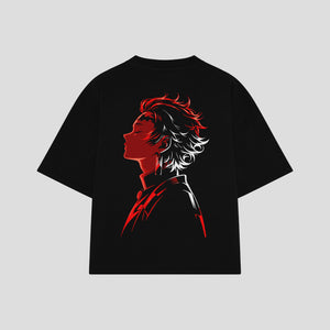 Playera streetwear premium de anime y gaming ExtraLife MX, corte boxy oversized drop shoulder heavyweight en color Deep Black y Off-White, moda urbana mexicana de culto.