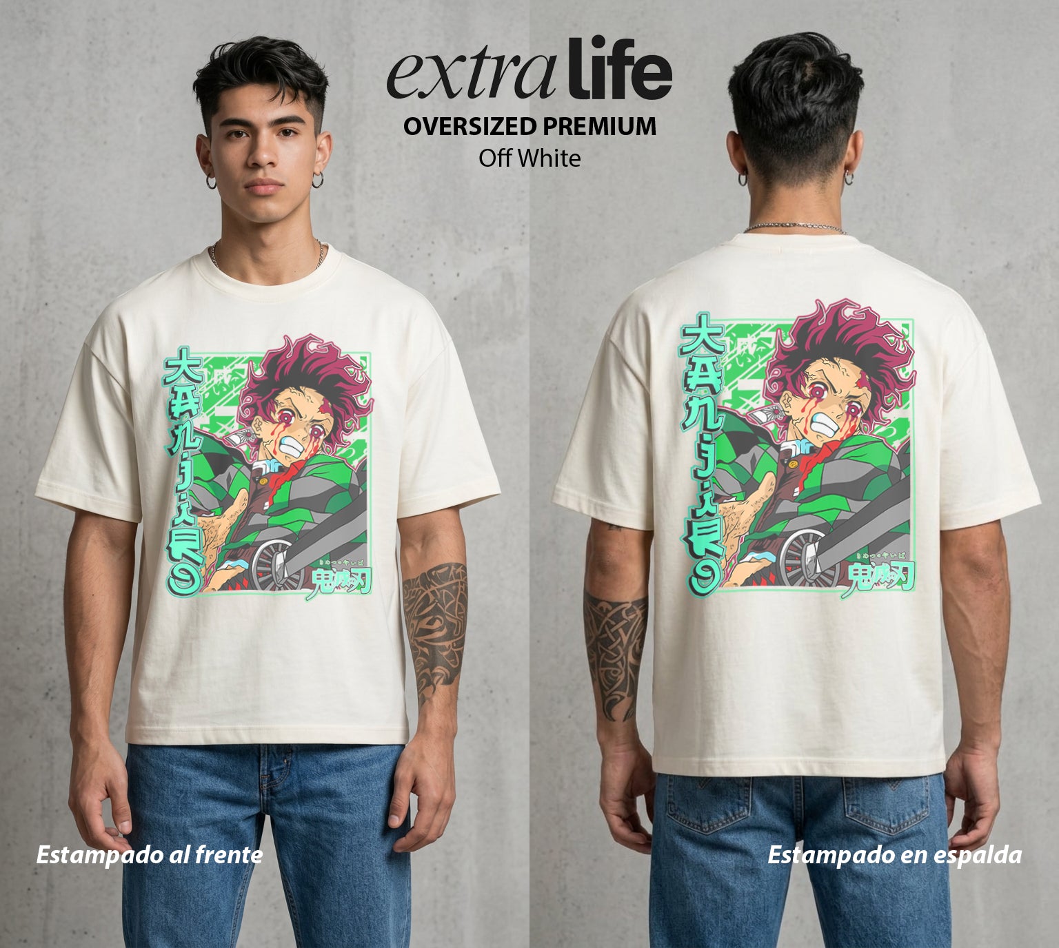 Cazadores de la Noche | Respiracion del Agua #01213 - Playera Oversized Premium | Off White - Foto en modelo