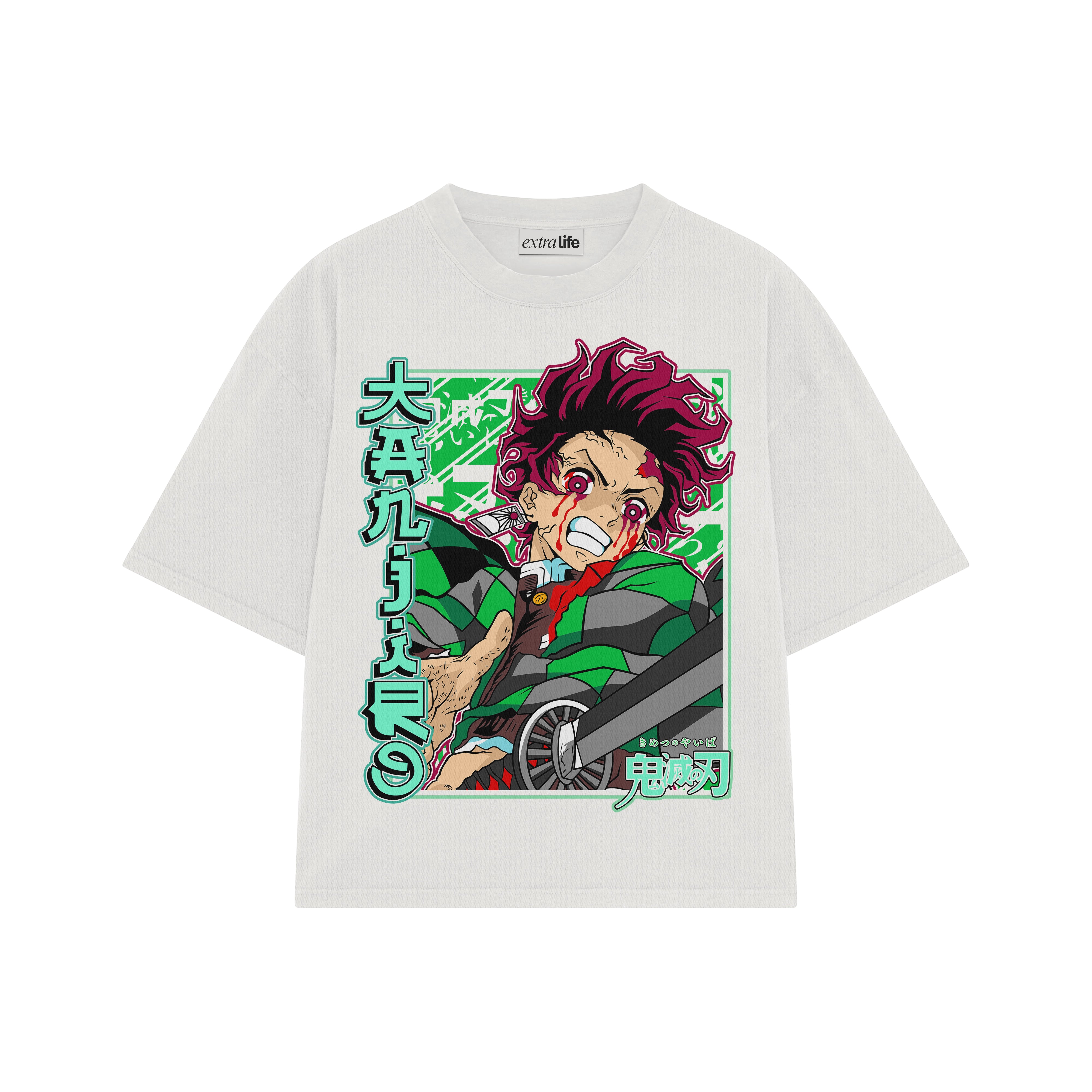 Playera streetwear premium de anime y gaming ExtraLife MX, corte boxy oversized drop shoulder heavyweight en color Deep Black y Off-White, moda urbana mexicana de culto.
