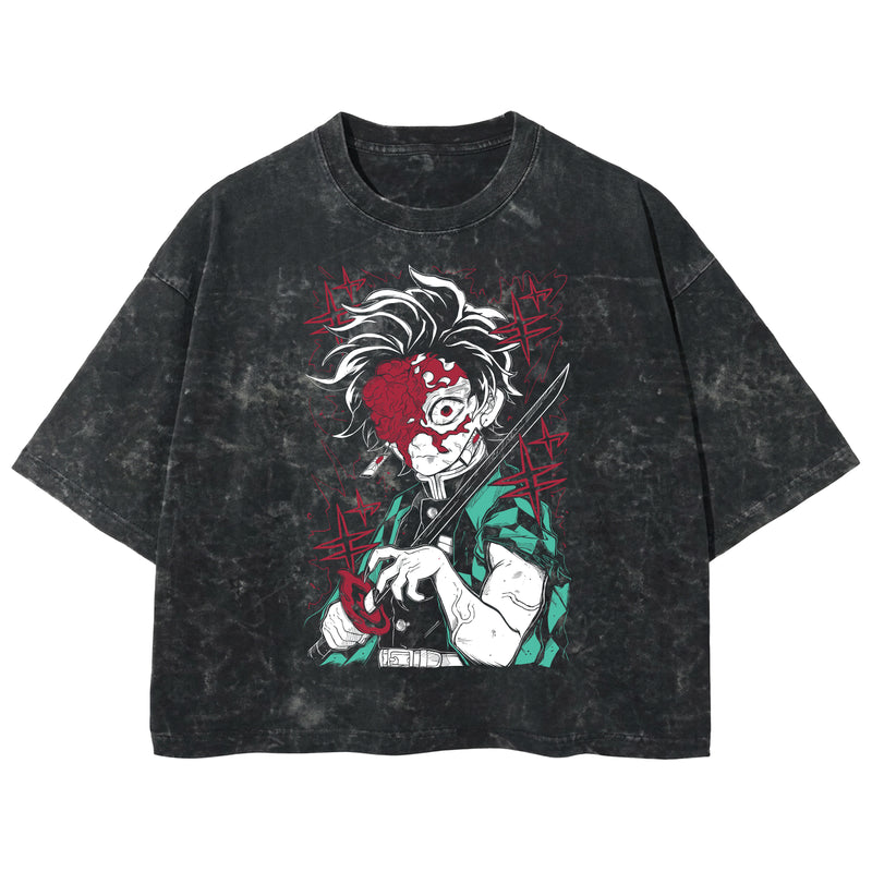 Playera streetwear premium de anime y gaming ExtraLife MX, corte boxy deluxe mineral wash heavyweight en color Acid Wash, moda urbana mexicana de culto.