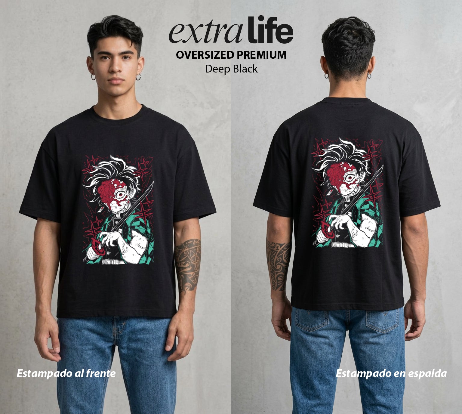 Cazadores de la Noche | El Filo del Agua #01215 - Playera Oversized Premium | Deep Black - Foto en modelo
