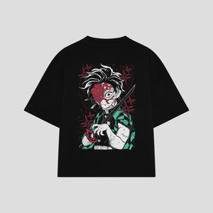 Playera streetwear premium de anime y gaming ExtraLife MX, corte boxy oversized drop shoulder heavyweight en color Deep Black y Off-White, moda urbana mexicana de culto.