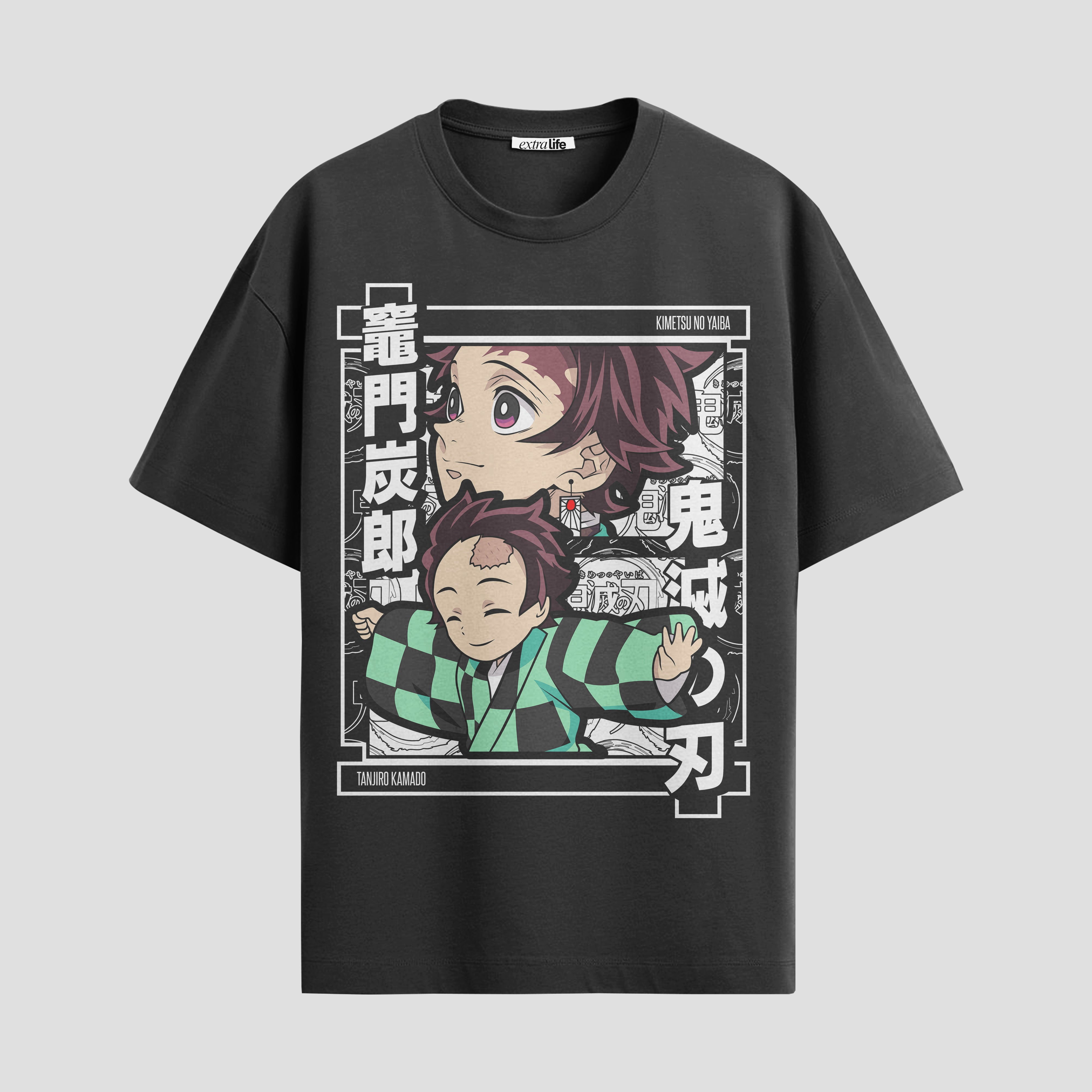 Playera urbana de anime y gaming ExtraLife MX, corte Standard Fit unisex ligero y transpirable en color Deep Black y Pure White, ropa de uso diario para gym y casual.