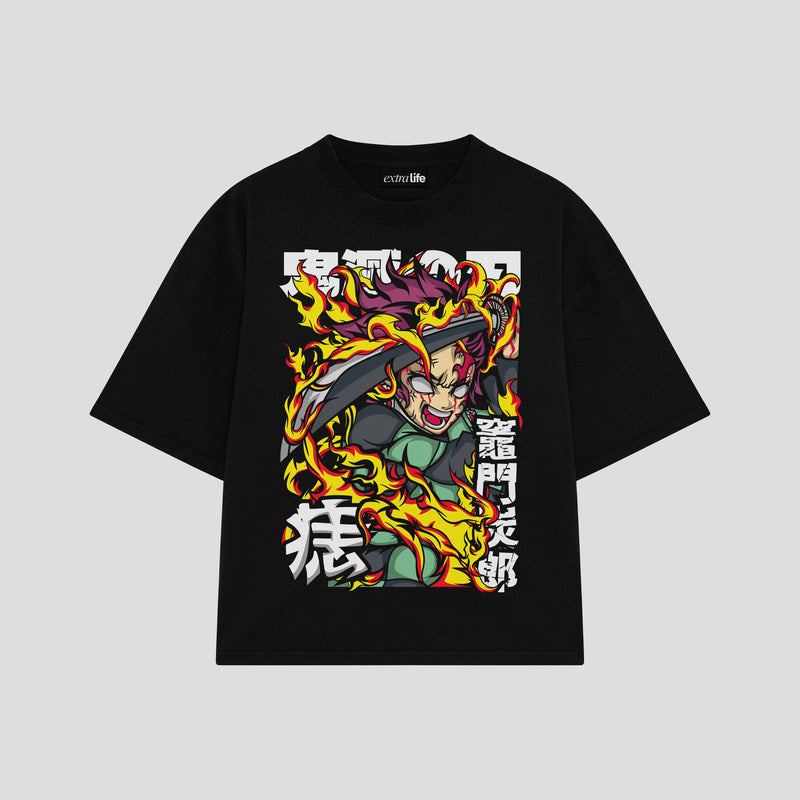 Playera streetwear premium de anime y gaming ExtraLife MX, corte boxy oversized drop shoulder heavyweight en color Deep Black y Off-White, moda urbana mexicana de culto.