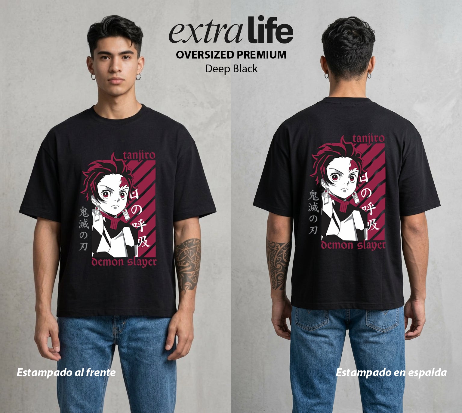 Cazadores de la Noche | Agua y Fuego del Sol #01219 - Playera Oversized Premium | Deep Black - Foto en modelo
