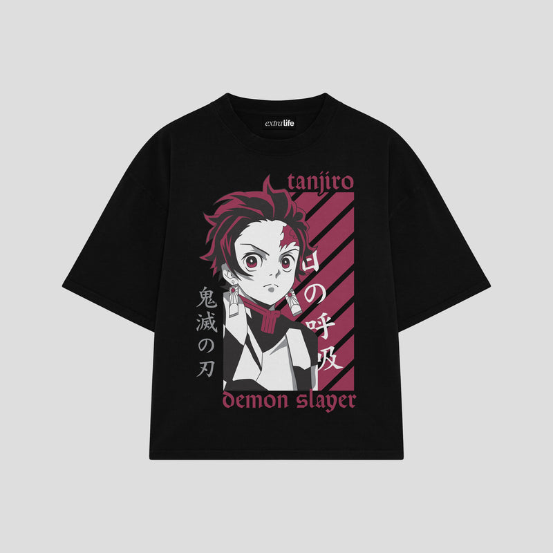 Playera streetwear premium de anime y gaming ExtraLife MX, corte boxy oversized drop shoulder heavyweight en color Deep Black y Off-White, moda urbana mexicana de culto.