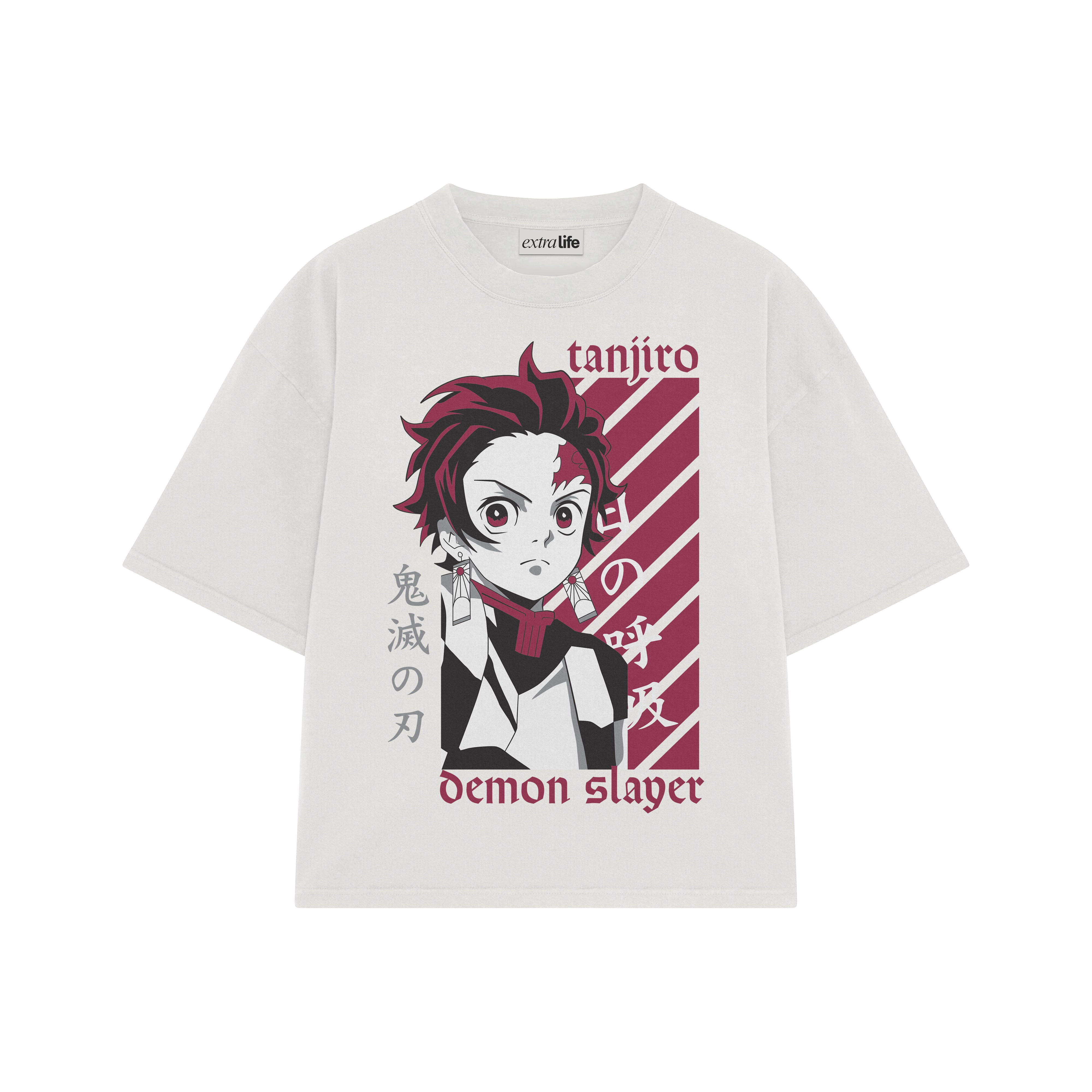Playera streetwear premium de anime y gaming ExtraLife MX, corte boxy oversized drop shoulder heavyweight en color Deep Black y Off-White, moda urbana mexicana de culto.