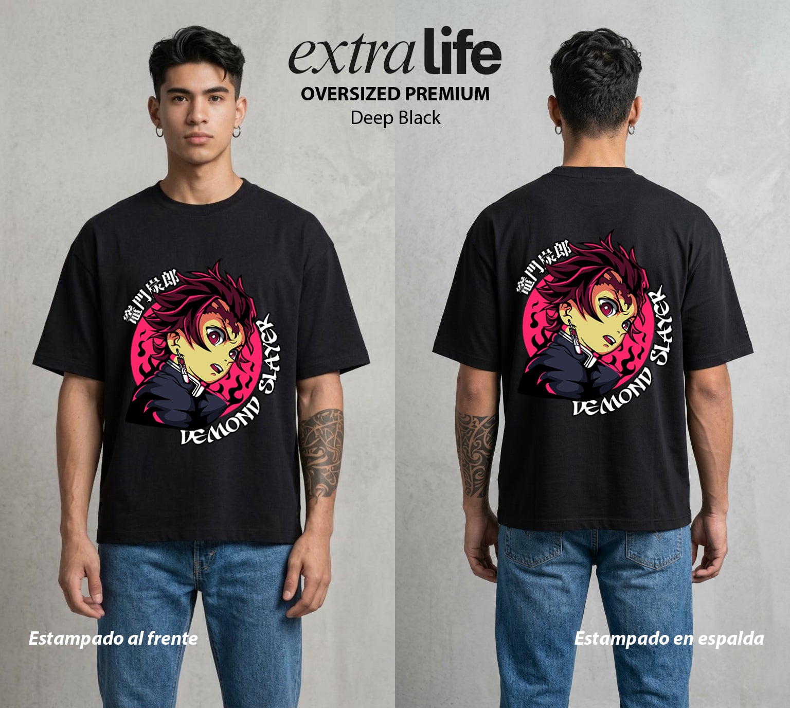 Cazadores de la Noche | El Cazador del Bien #01220 - Playera Oversized Premium | Deep Black - Foto en modelo