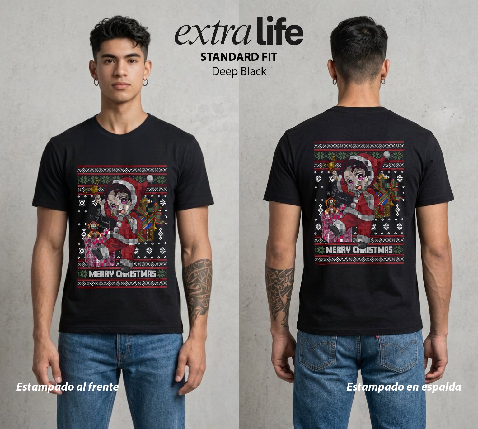 Cazadores de la Noche | El Cazador del Agua en Navidad #01221 - Playera Standard Fit | Deep Black - Foto en modelo