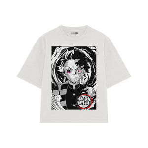 Playera streetwear premium de anime y gaming ExtraLife MX, corte boxy oversized drop shoulder heavyweight en color Deep Black y Off-White, moda urbana mexicana de culto.