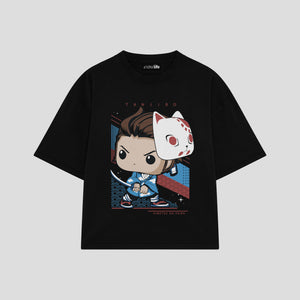 Playera streetwear premium de anime y gaming ExtraLife MX, corte boxy oversized drop shoulder heavyweight en color Deep Black y Off-White, moda urbana mexicana de culto.