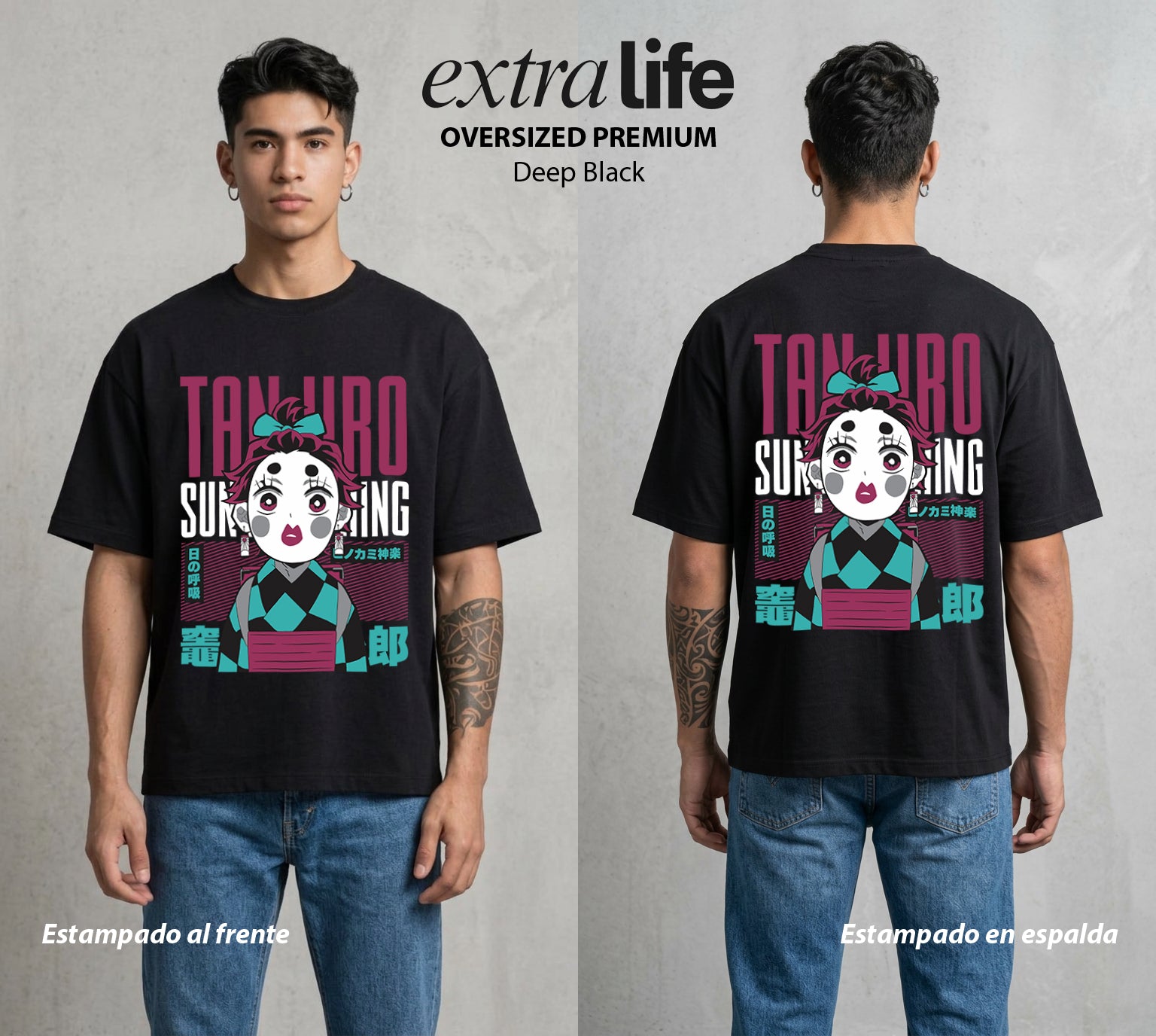 Cazadores de la Noche | El Cazador del Agua #01225 - Playera Oversized Premium | Deep Black - Foto en modelo