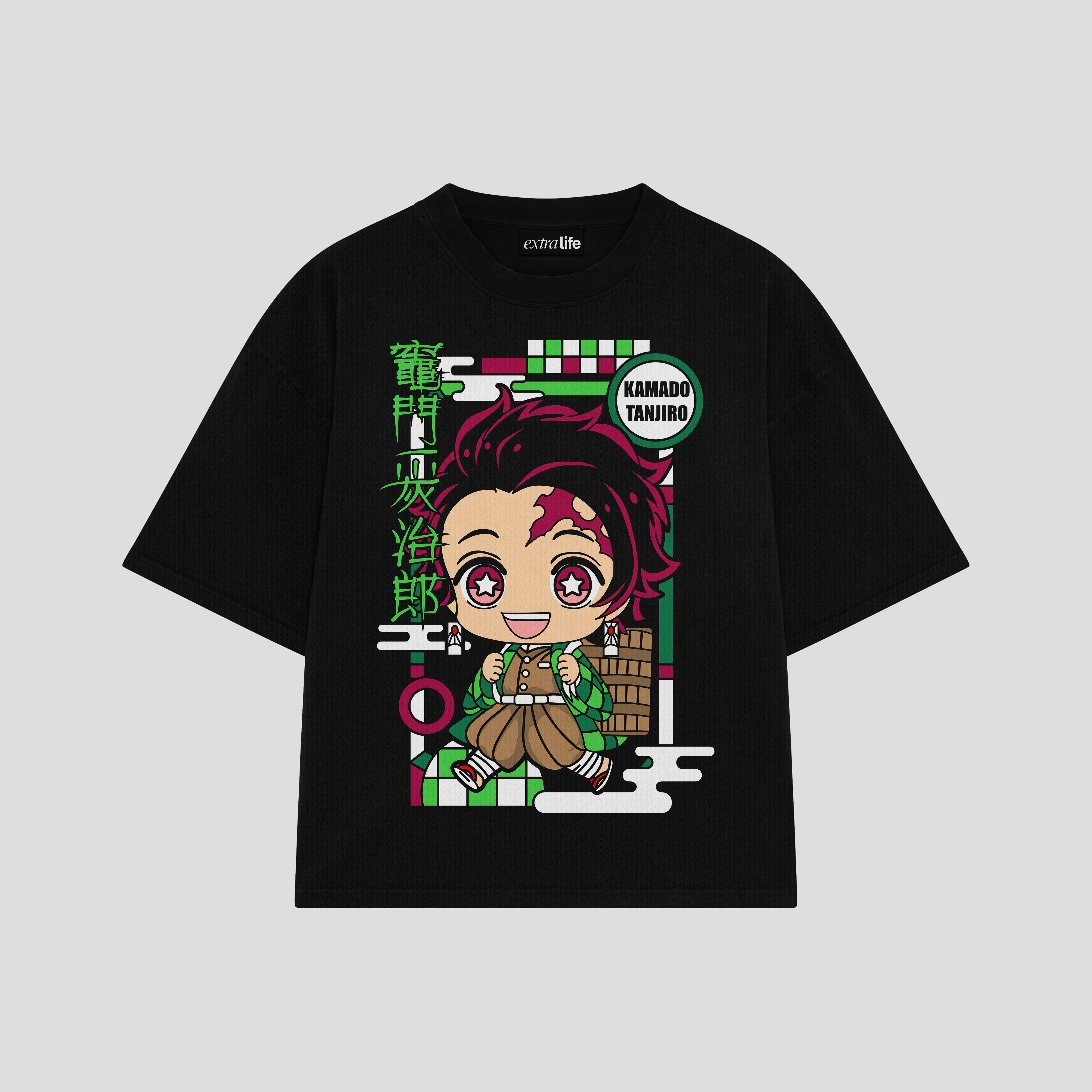 Playera streetwear premium de anime y gaming ExtraLife MX, corte boxy oversized drop shoulder heavyweight en color Deep Black y Off-White, moda urbana mexicana de culto.