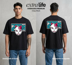 Cazadores de la Noche | Danza del Agua con Mascara #01229 - Playera Oversized Premium | Deep Black - Foto en modelo