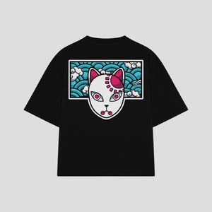 Playera streetwear premium de anime y gaming ExtraLife MX, corte boxy oversized drop shoulder heavyweight en color Deep Black y Off-White, moda urbana mexicana de culto.