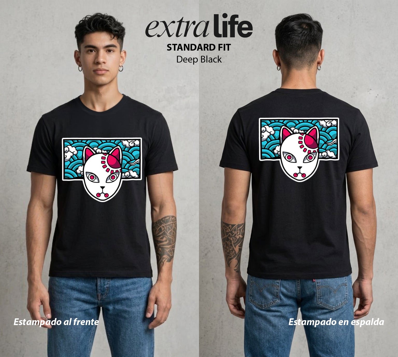 Cazadores de la Noche | Danza del Agua con Mascara #01229 - Playera Standard Fit | Deep Black - Foto en modelo