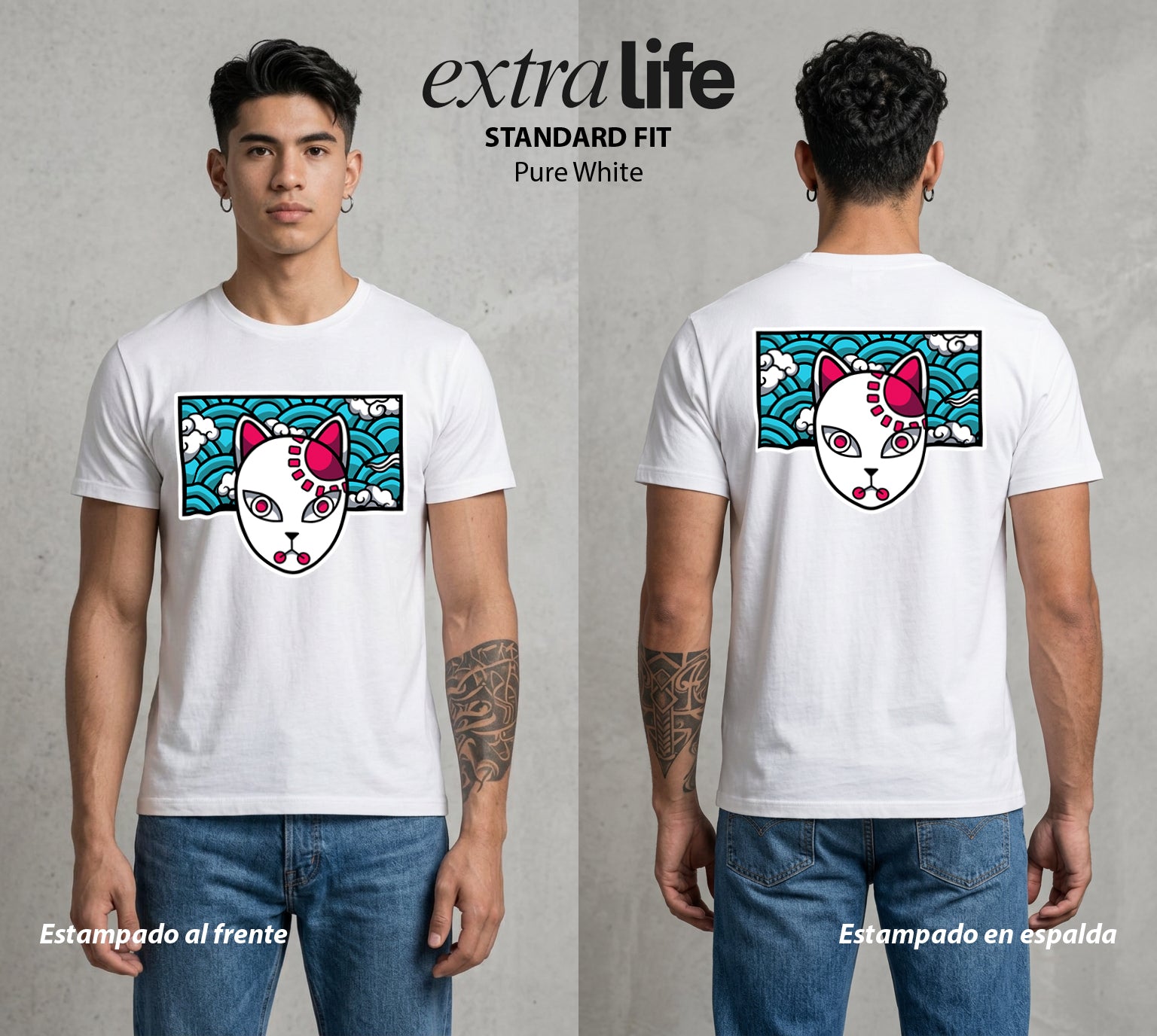 Cazadores de la Noche | Danza del Agua con Mascara #01229 - Playera Standard Fit | Pure White - Foto en modelo