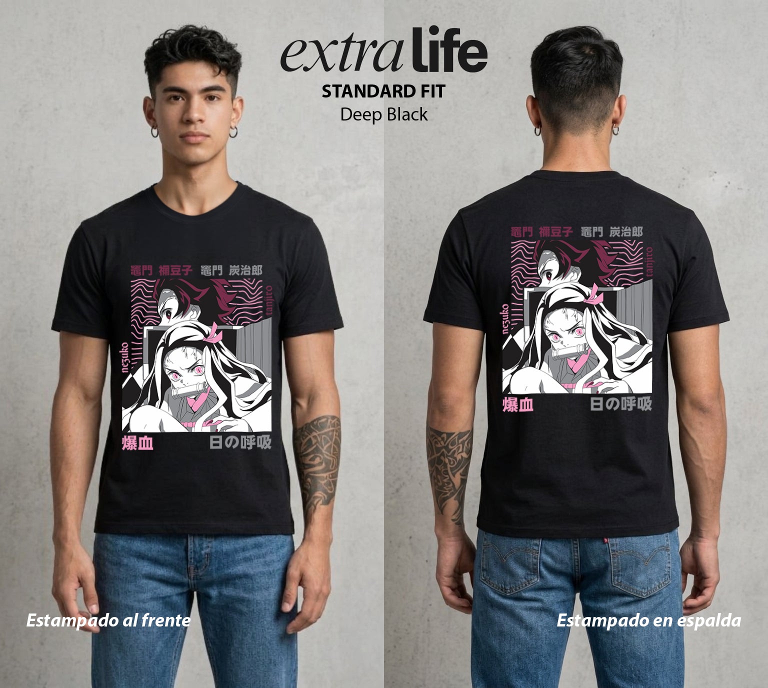 Cazadores de la Noche | La Hermana de Bambu #01231 - Playera Standard Fit | Deep Black - Foto en modelo