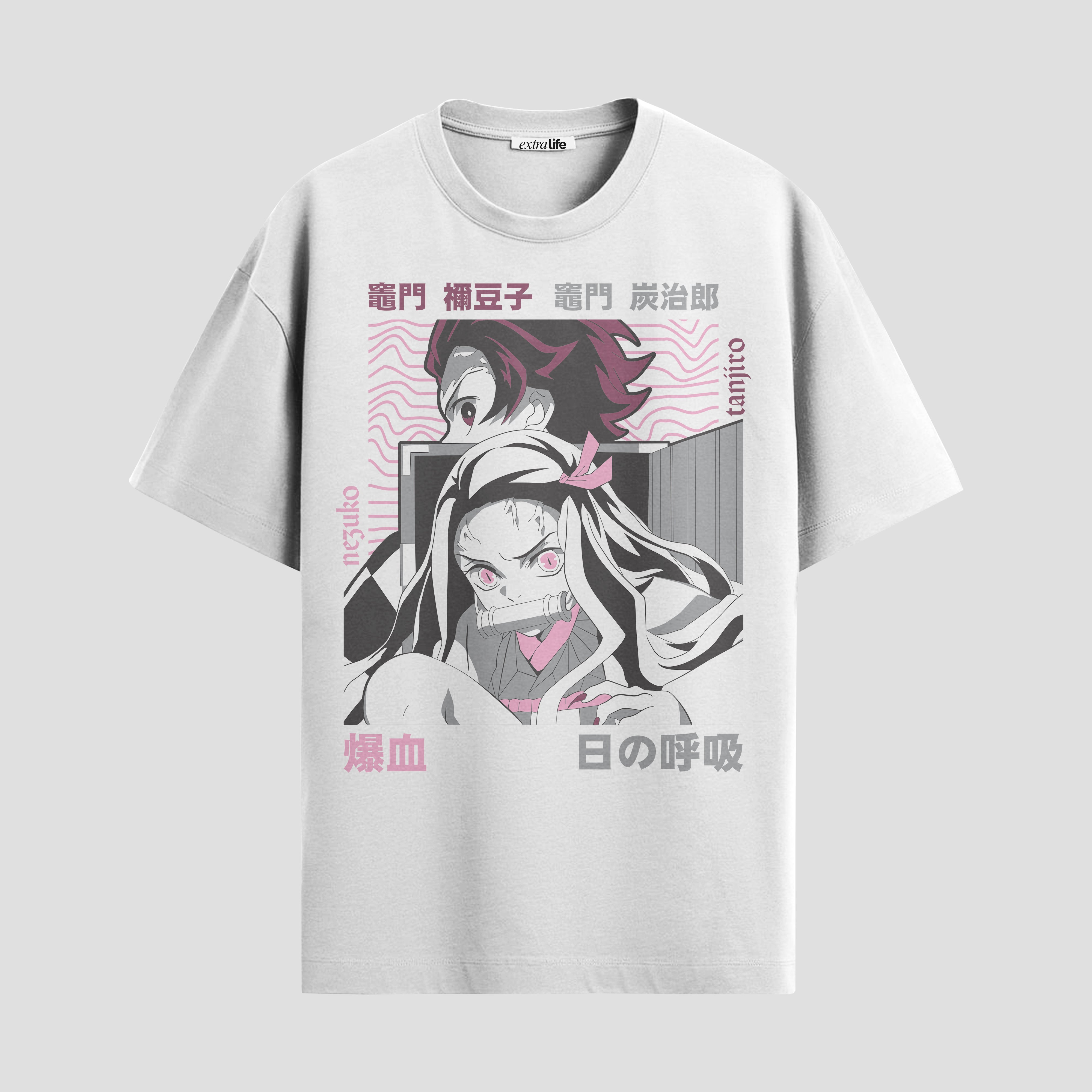 Playera urbana de anime y gaming ExtraLife MX, corte Standard Fit unisex ligero y transpirable en color Deep Black y Pure White, ropa de uso diario para gym y casual.