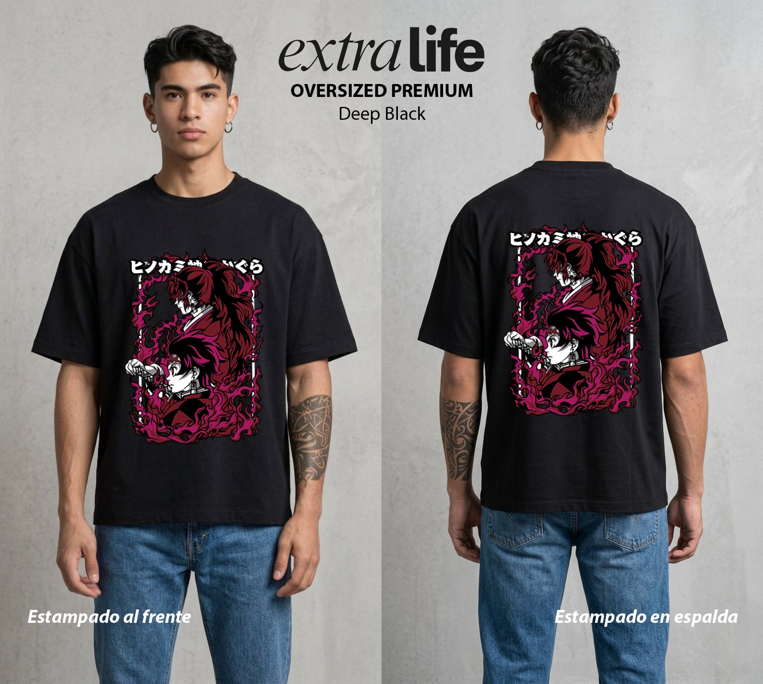 Cazadores de la Noche | El Cazador del Agua #01233 - Playera Oversized Premium | Deep Black - Foto en modelo