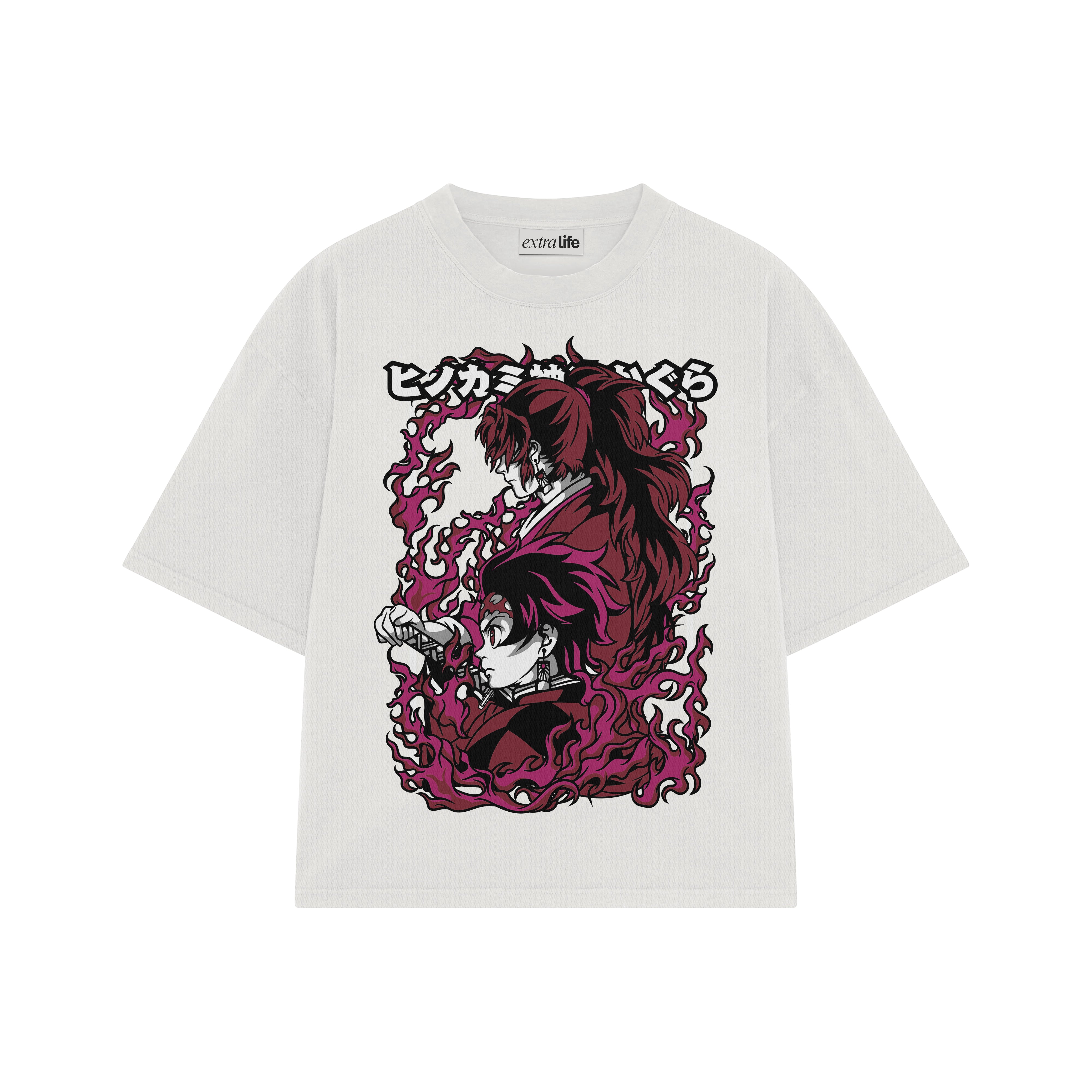 Playera streetwear premium de anime y gaming ExtraLife MX, corte boxy oversized drop shoulder heavyweight en color Deep Black y Off-White, moda urbana mexicana de culto.