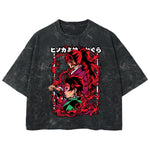 Playera streetwear premium de anime y gaming ExtraLife MX, corte boxy deluxe mineral wash heavyweight en color Acid Wash, moda urbana mexicana de culto.