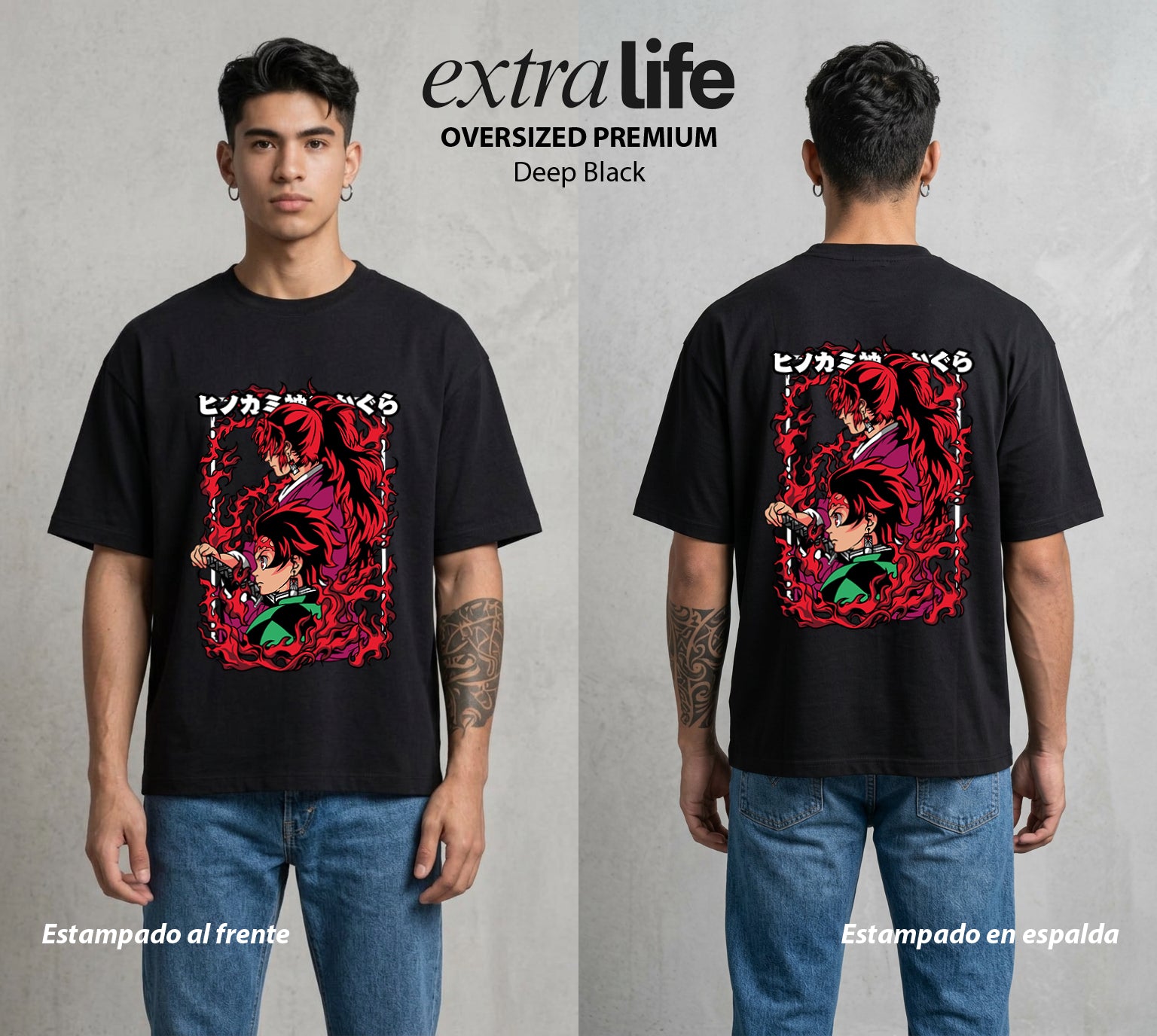 Cazadores de la Noche | La Respiracion del Sol #01235 - Playera Oversized Premium | Deep Black - Foto en modelo