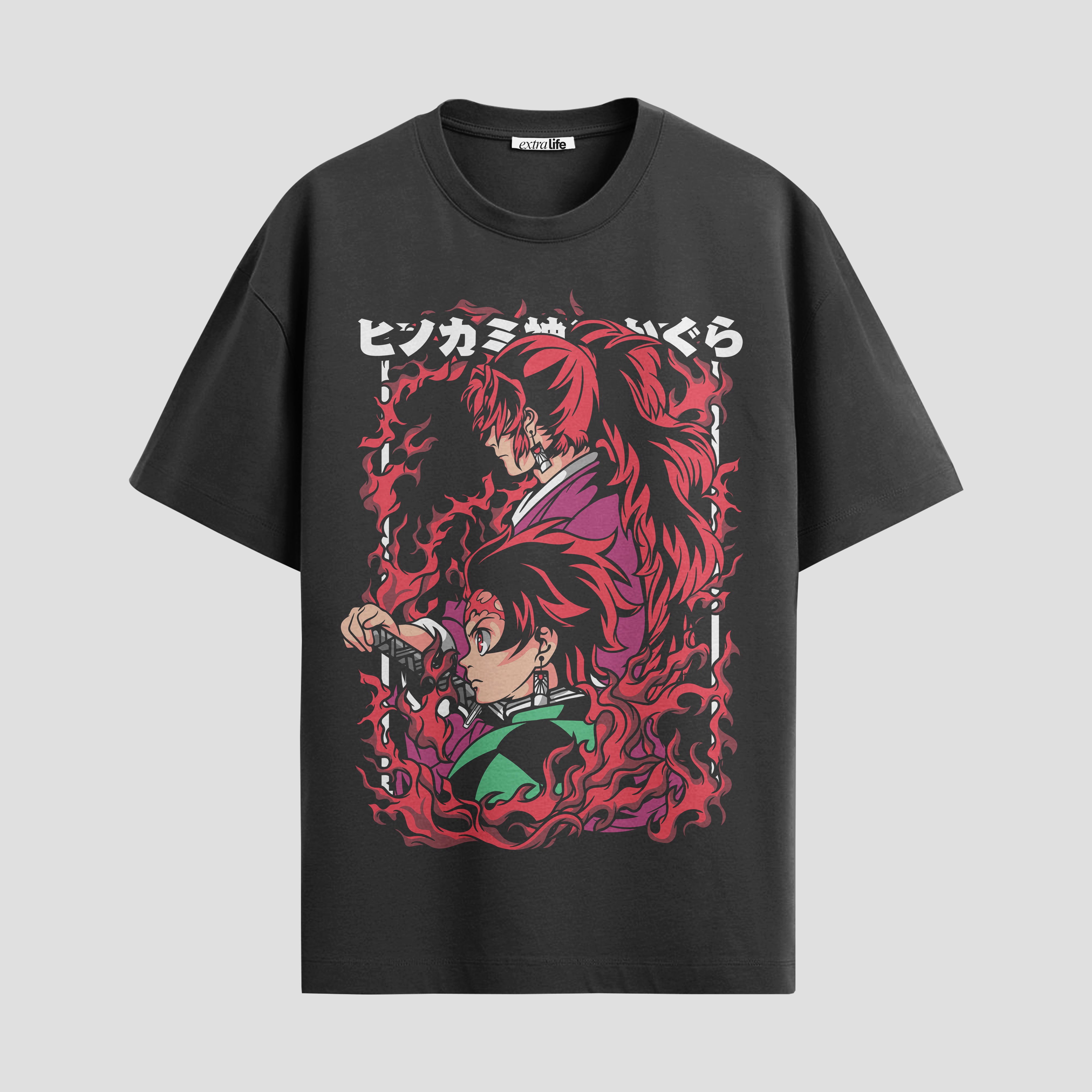 Playera urbana de anime y gaming ExtraLife MX, corte Standard Fit unisex ligero y transpirable en color Deep Black y Pure White, ropa de uso diario para gym y casual.