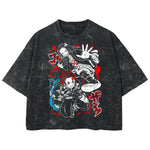 Playera streetwear premium de anime y gaming ExtraLife MX, corte boxy deluxe mineral wash heavyweight en color Acid Wash, moda urbana mexicana de culto.