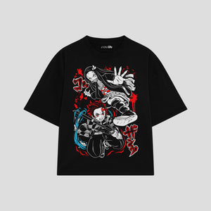 Playera streetwear premium de anime y gaming ExtraLife MX, corte boxy oversized drop shoulder heavyweight en color Deep Black y Off-White, moda urbana mexicana de culto.