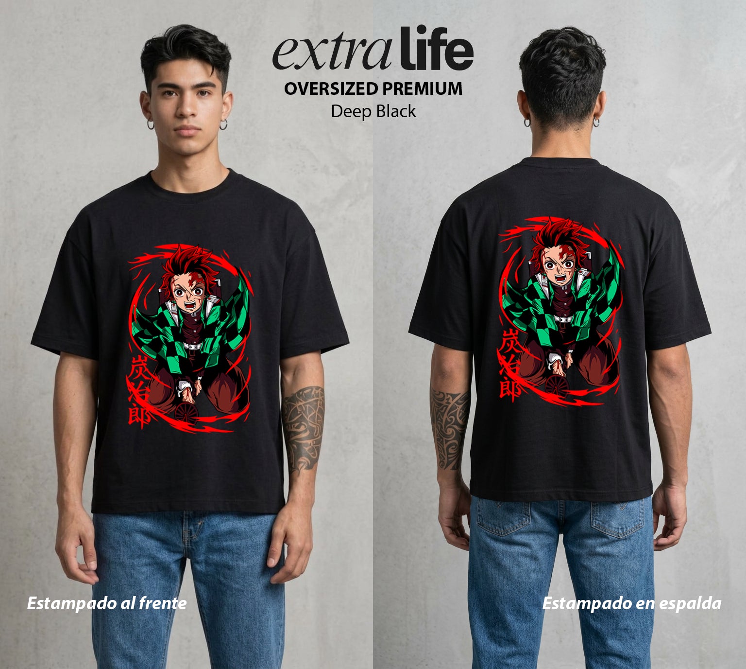 Cazadores de la Noche | Respiracion del Agua #01238 - Playera Oversized Premium | Deep Black - Foto en modelo