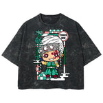 Playera streetwear premium de anime y gaming ExtraLife MX, corte boxy deluxe mineral wash heavyweight en color Acid Wash, moda urbana mexicana de culto.