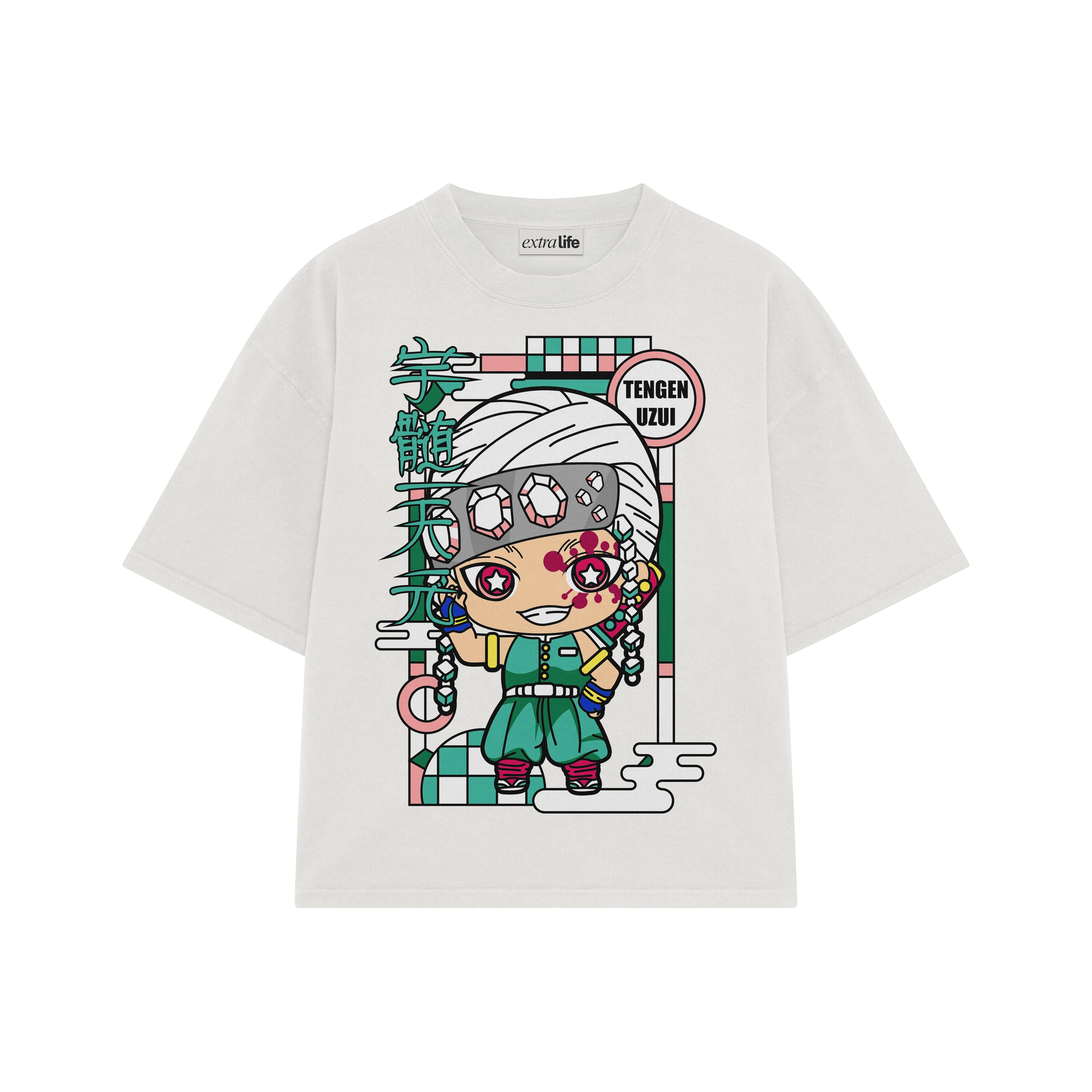 Playera streetwear premium de anime y gaming ExtraLife MX, corte boxy oversized drop shoulder heavyweight en color Deep Black y Off-White, moda urbana mexicana de culto.