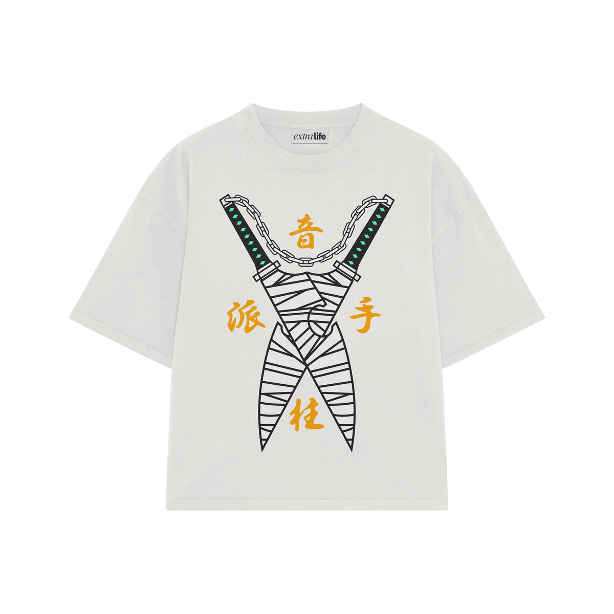Playera streetwear premium de anime y gaming ExtraLife MX, corte oversized drop shoulder ligero y fresco en color Deep Black y Off-White, moda urbana mexicana de culto.