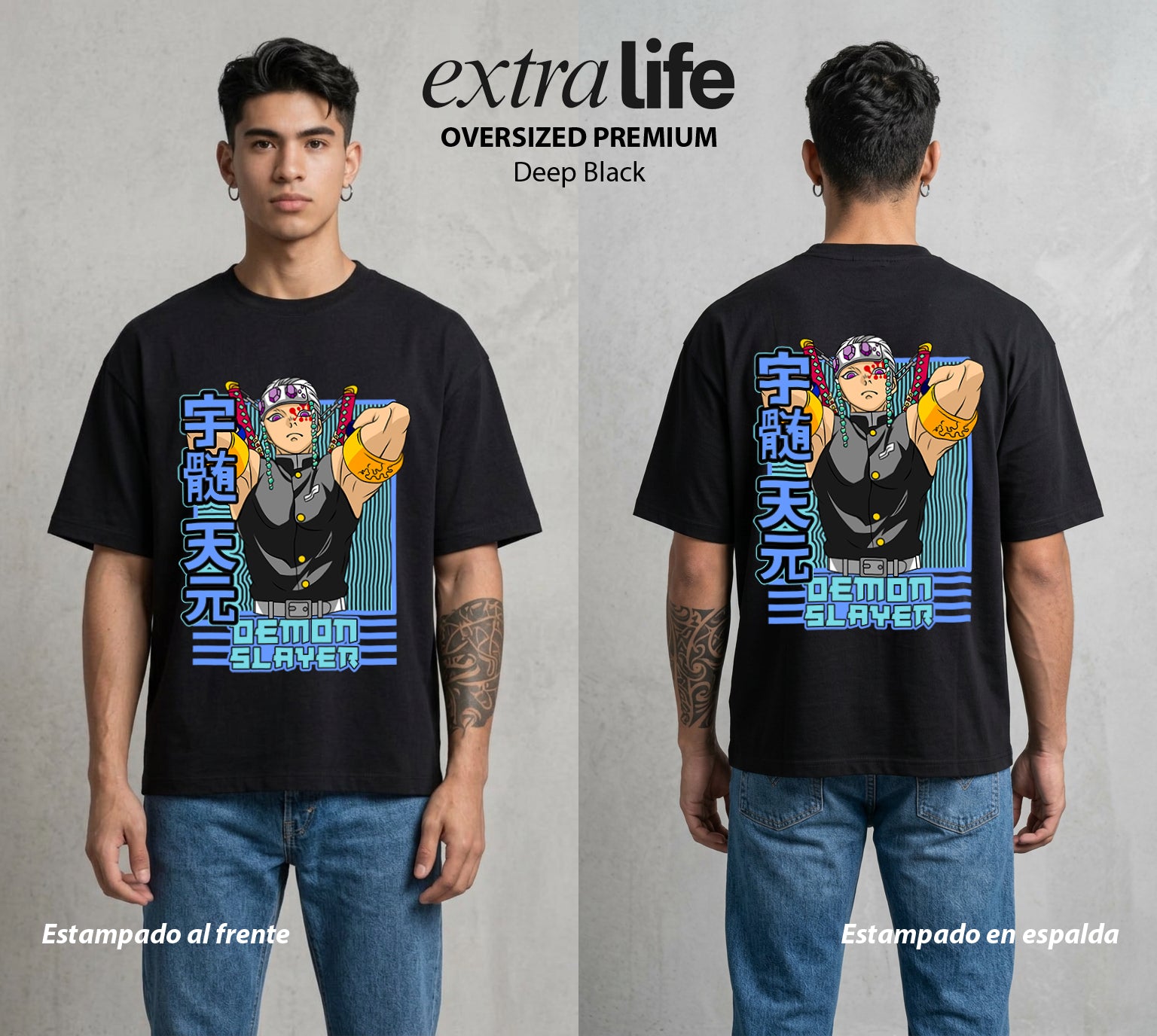 Cazadores de la Noche | Flamboyante y Letal #01243 - Playera Oversized Premium | Deep Black - Foto en modelo