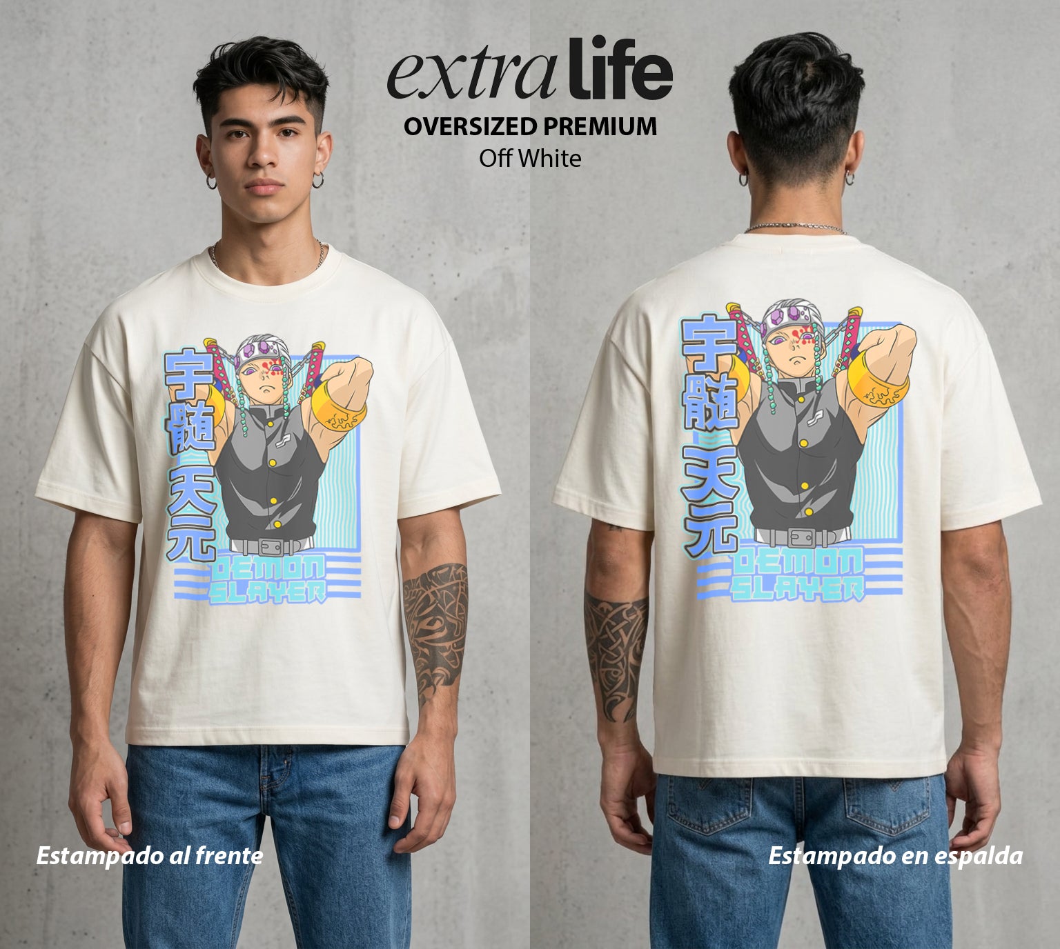 Cazadores de la Noche | Flamboyante y Letal #01243 - Playera Oversized Premium | Off White - Foto en modelo