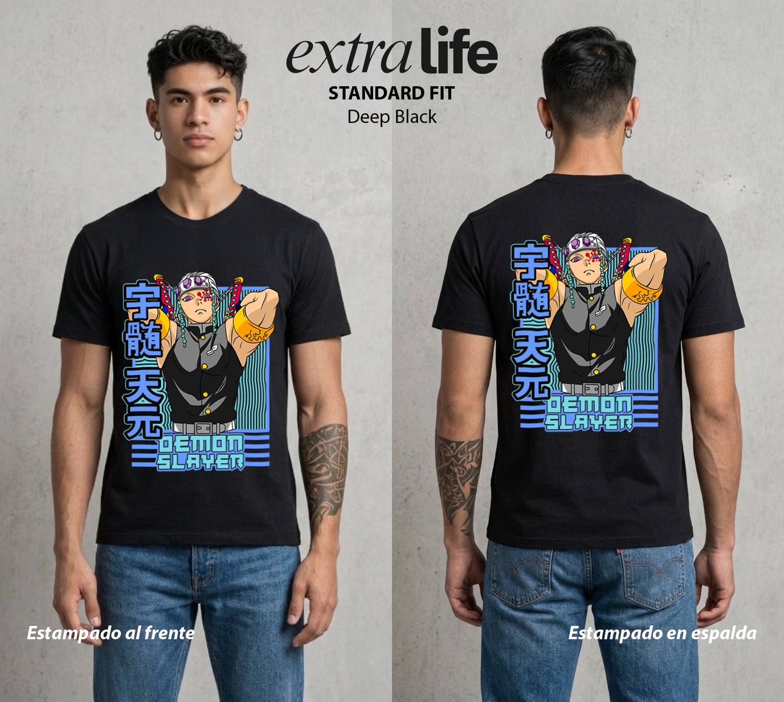 Cazadores de la Noche | Flamboyante y Letal #01243 - Playera Standard Fit | Deep Black - Foto en modelo