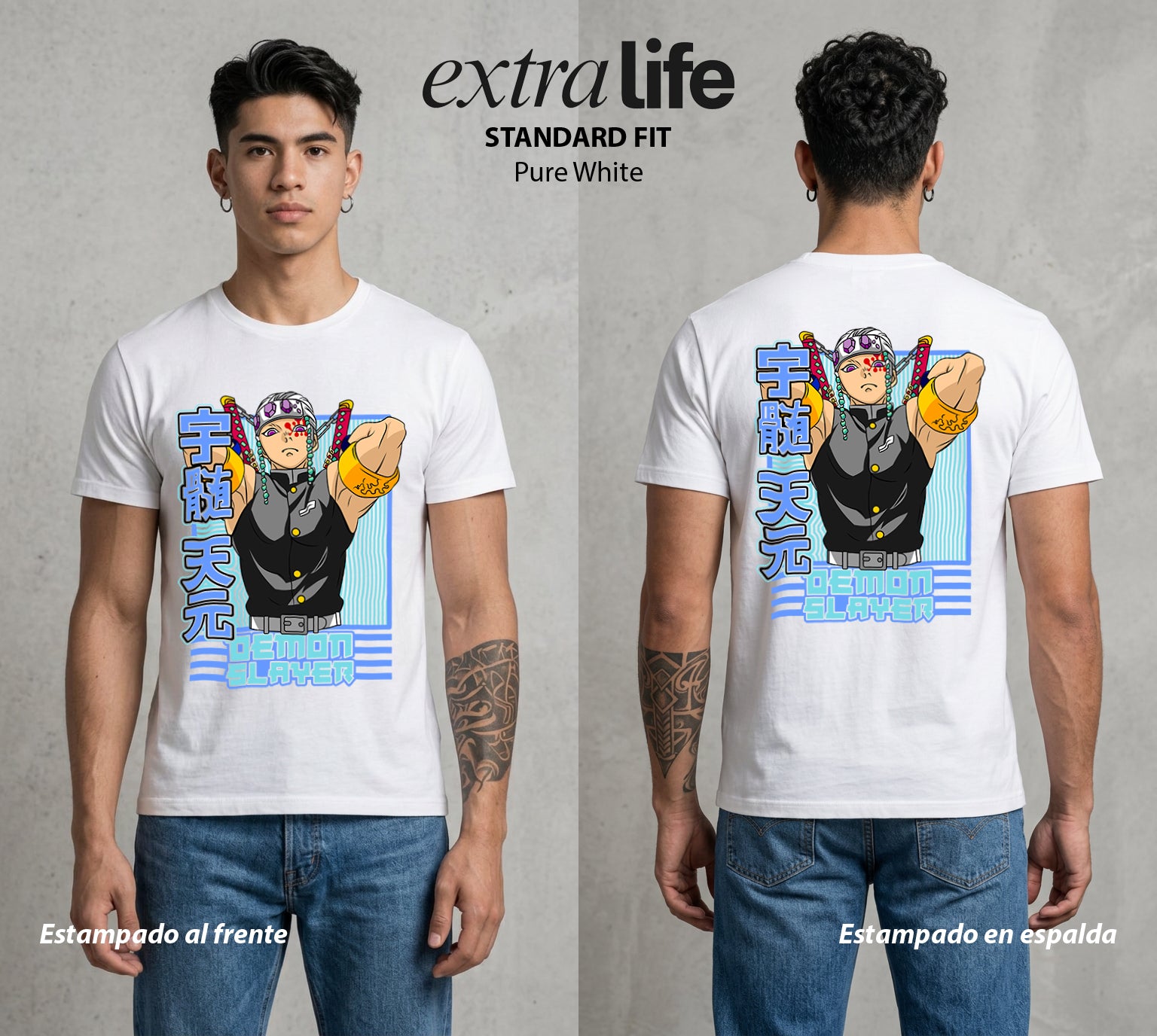 Cazadores de la Noche | Flamboyante y Letal #01243 - Playera Standard Fit | Pure White - Foto en modelo