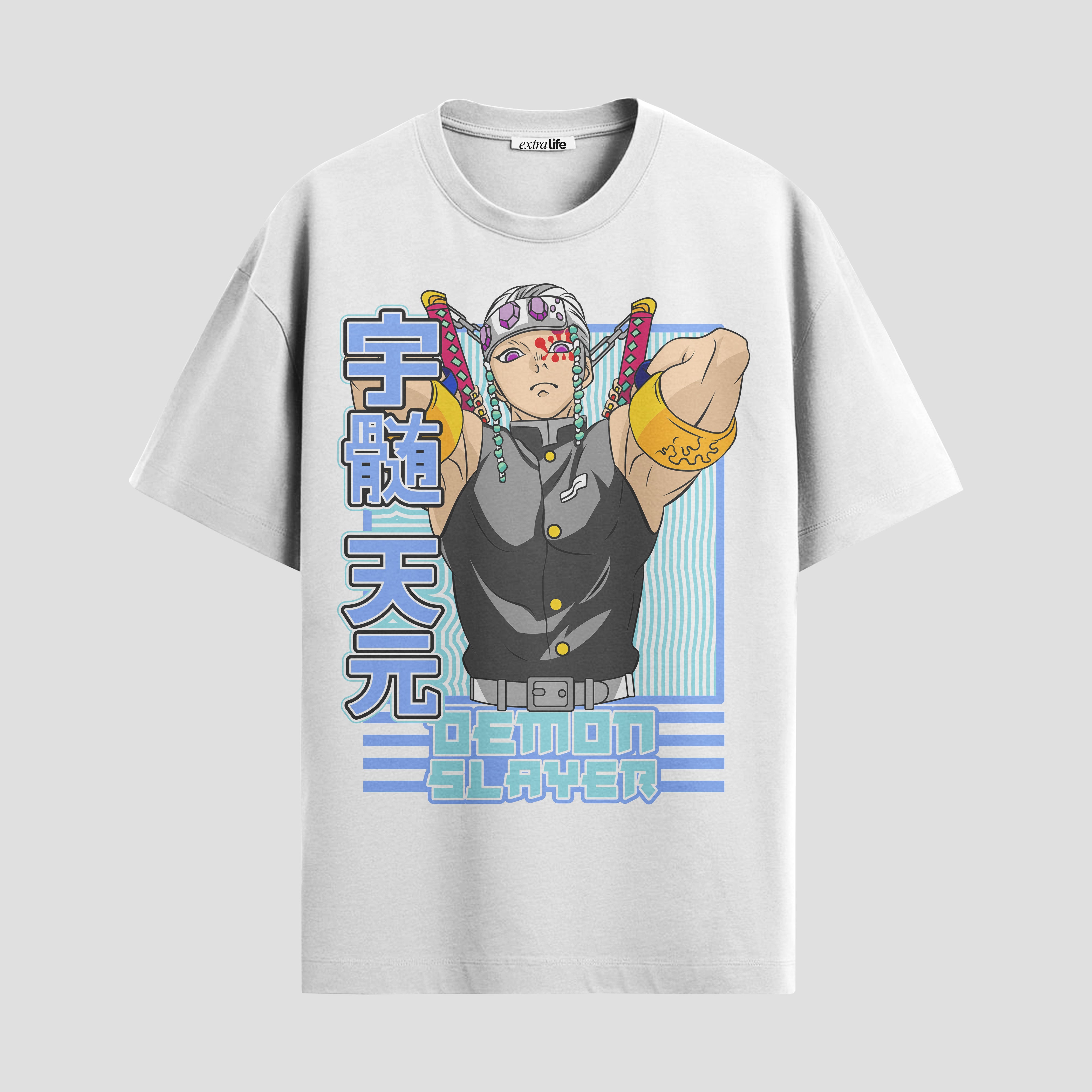 Playera urbana de anime y gaming ExtraLife MX, corte Standard Fit unisex ligero y transpirable en color Deep Black y Pure White, ropa de uso diario para gym y casual.