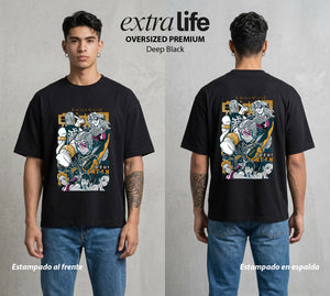 Cazadores de la Noche | El Dios del Entretenimiento #01244 - Playera Oversized Premium | Deep Black - Foto en modelo