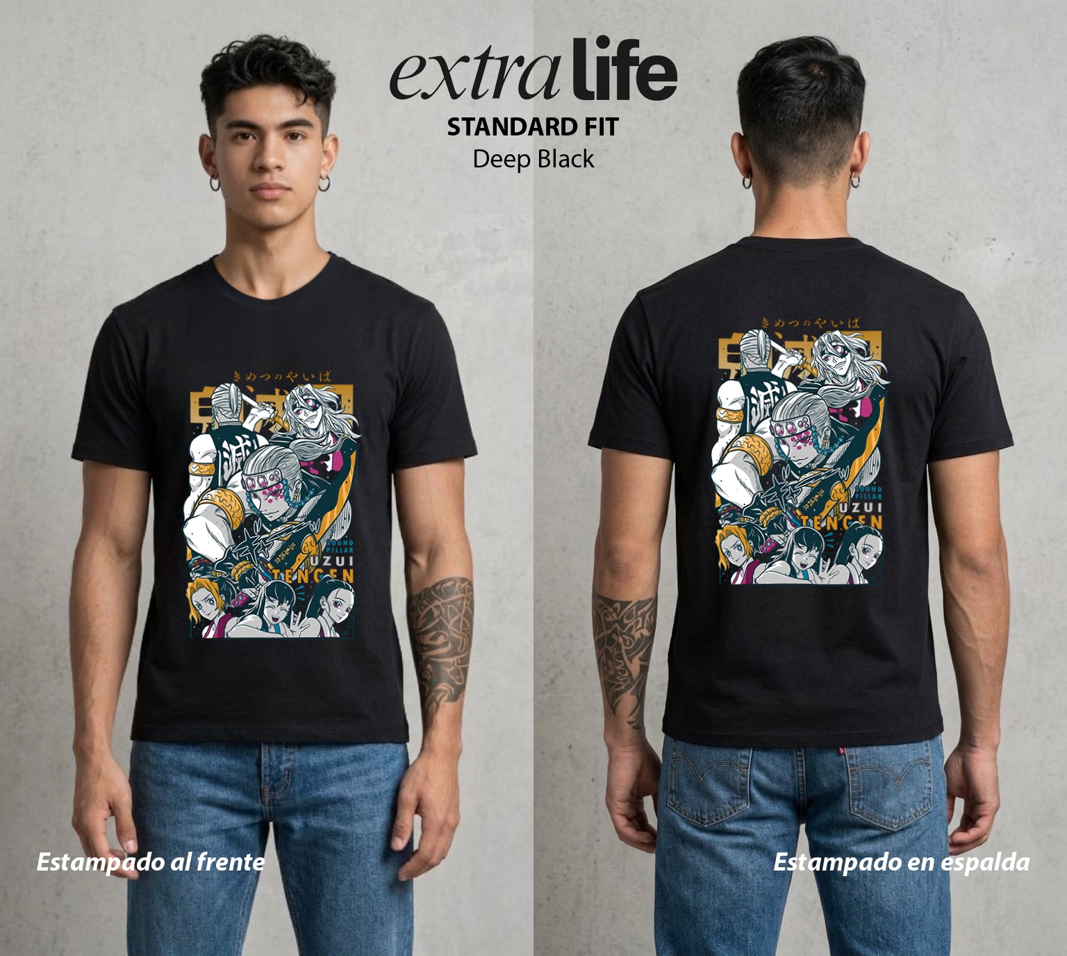 Cazadores de la Noche | El Dios del Entretenimiento #01244 - Playera Standard Fit | Deep Black - Foto en modelo