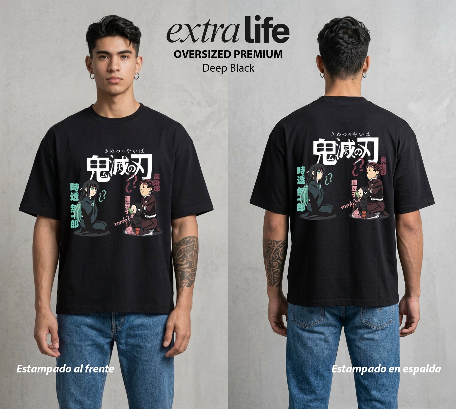 Cazadores de la Noche | El Cazador del Agua #01245 - Playera Oversized Premium | Deep Black - Foto en modelo